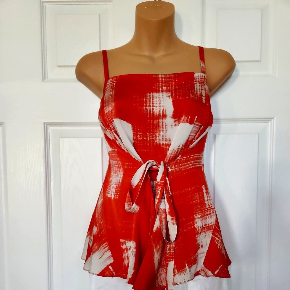 MARISSA WEBB SILK TOP RED AND GRAY ABSTRACT PATTERN SIZE XS